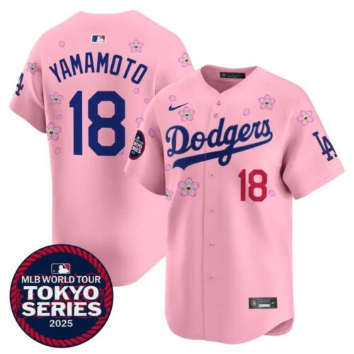 68631ebd3d6a9_1 Men's Los Angeles Dodgers #18 Yoshinobu Yamamoto Pink Tokyo 2025 Cool Base Stitched Baseball Jersey