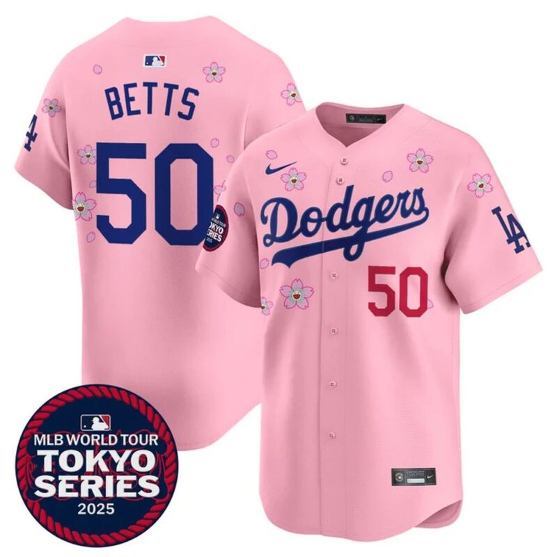 68631ec39094b_1 Men's Los Angeles Dodgers #50 Mookie Betts Pink Tokyo 2025 Cool Base Stitched Baseball Jersey