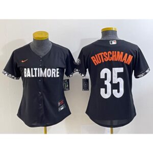 68631f4f5348e_1 Women's Baltimore Orioles #35 Adley Rutschman Black 2023 City Connect Stitched Baseball Jersey(Run Small)