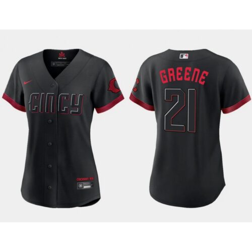 68631fa0c4812_1 Women's Cincinnati Reds #21 Hunter Greene Black 2023 City Connect Stitched Baseball Jersey(Run Small)