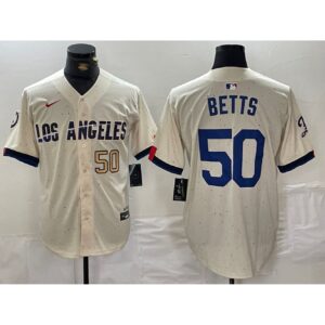 68631fa335dc2_1 Men's Los Angeles Dodgers #50 Mookie Betts Cream Stitched Baseball Jersey