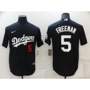 68631fb50d9d3_1 Men's Los Angeles Dodgers #5 Freddie Freeman Black Cool Base Stitched Baseball Jersey
