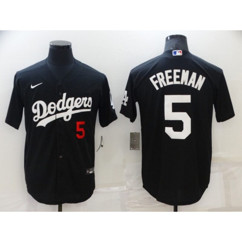 68631fb50d9d3_1 Men's Los Angeles Dodgers #5 Freddie Freeman Black Cool Base Stitched Baseball Jersey