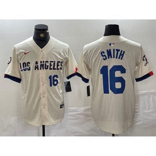 68631fbee07e0_1 Men's Los Angeles Dodgers #16 Will Smith Cream Stitched Baseball Jersey