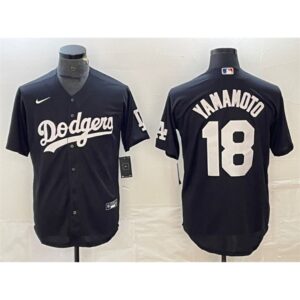 68631fc84cf6f_1 Men's Los Angeles Dodgers #18 Yoshinobu Yamamoto Black Cool Base Stitched Jersey