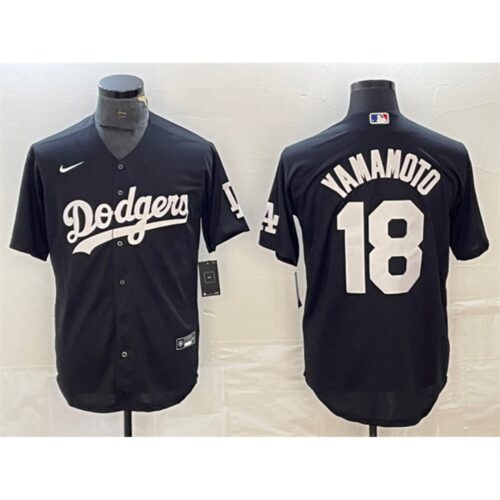 68631fc84cf6f_1 Men's Los Angeles Dodgers #18 Yoshinobu Yamamoto Black Cool Base Stitched Jersey