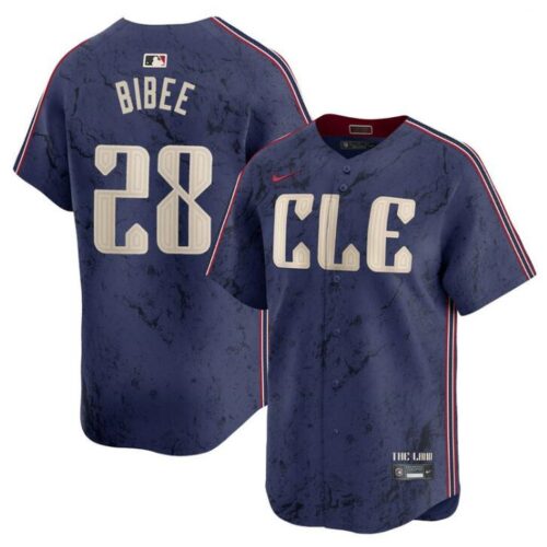 68632006a8689_1 Men's Cleveland Guardians #28 Tanner Bibee Navy 2024 City Connect Limited Stitched Baseball Jersey