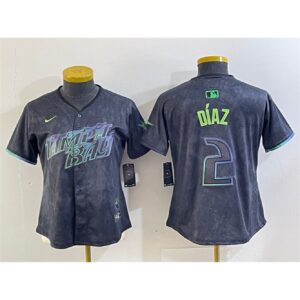 6863204f448ba_1 Women's Tampa Bay Rays #2 Yandy Diaz Charcoal 2024 City Connect Limited Stitched Baseball Jersey(Run Small)