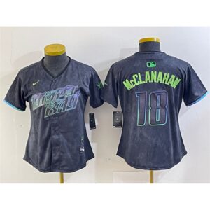6863205202362_1 Women's Tampa Bay Rays #18 Shane McClanahan Charcoal 2024 City Connect Limited Stitched Baseball Jersey(Run Small)