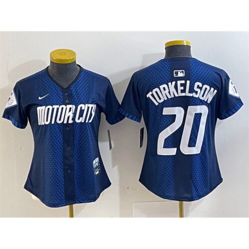 6863206fa9185_1 Women's Detroit Tigers #20 Spencer Torkelson 2024 Navy City Connect Cool Base Limited Stitched Baseball Jersey(Run Small)
