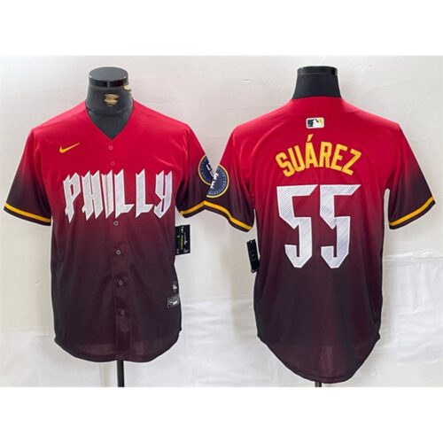 686320b11ec62_1 Men's Philadelphia Phillies #55 Ranger Suarez Red 2024 City Connect Limited Stitched Jersey