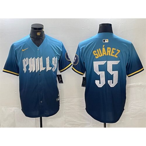 686320b4d9331_1 Men's Philadelphia Phillies #55 Ranger Suarez Blue 2024 City Connect Limited Stitched Jersey