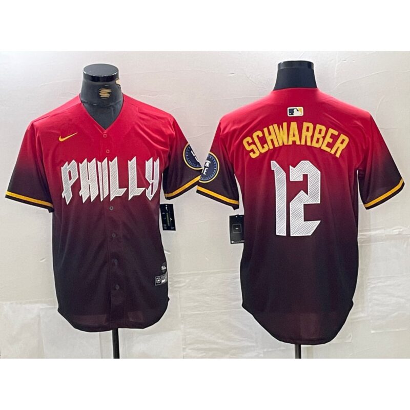 686320c9863be_1 Men's Philadelphia Phillies #12 Kyle Schwarber Red 2024 City Connect Limited Stitched Jersey