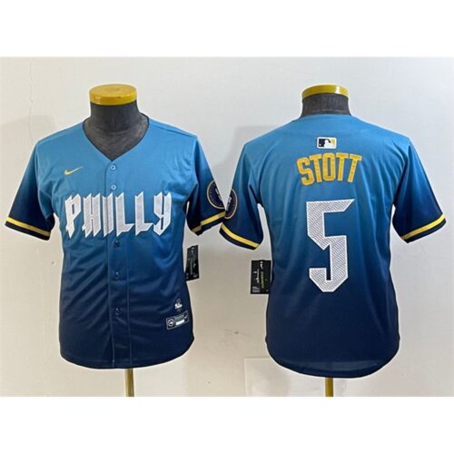 686320e73f313_1 Youth Philadelphia Phillies #5 Bryson Stott Blue 2024 City Connect Limited Stitched Baseball Jersey