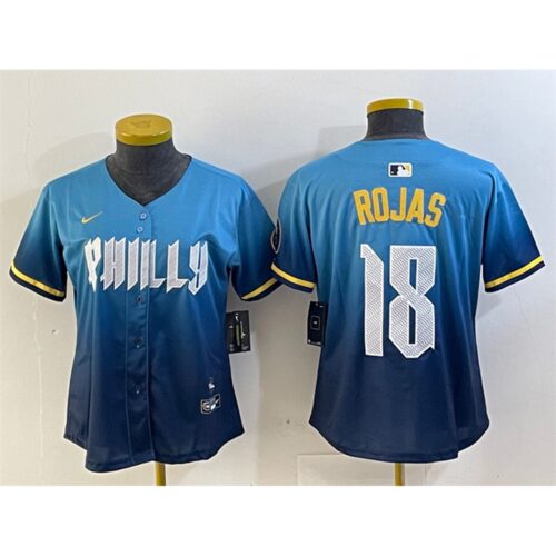 6863211018476_1 Women's Philadelphia Phillies #18 Johan Rojas Blue 2024 City Connect Limited Stitched Baseball Jersey