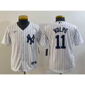 6863212819945_1 Women's New York Yankees #11 Anthony Volpe White Cool Base Stitched Jersey(Run Small)