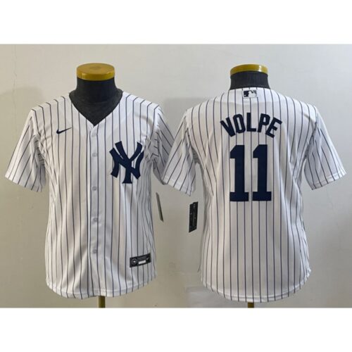 6863212819945_1 Women's New York Yankees #11 Anthony Volpe White Cool Base Stitched Jersey(Run Small)