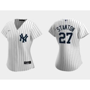 68632139aadf8_1 Women's New York Yankees #27 Giancarlo Stanton White Cool Base Stitched Jersey(Run Small)