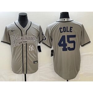 6863214a2cd18_1 Men's New York Yankees #45 Gerrit Cole Gray With Patch Cool Base Stitched Baseball Jersey
