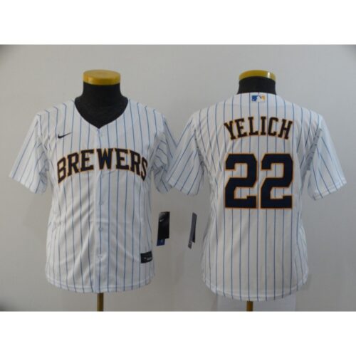 6863218a226bb_1 Youth Milwaukee Brewers #22 Christian Yelich White 2020 Cool Base Stitched MLB Jersey