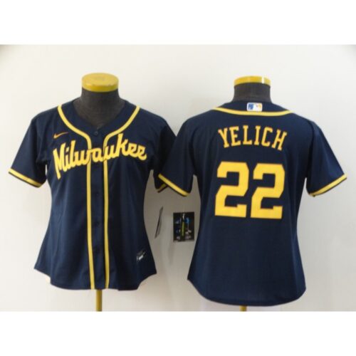 6863218f76460_1 Women's Milwaukee Brewers #22 Christian Yelich Black Cool Base Stitched MLB Jersey(Run Small)