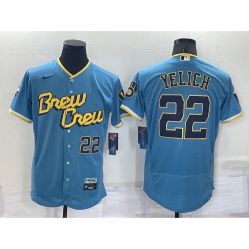 686321975ce66_1 Men's Milwaukee Brewers #22 Christian Yelich Powder Blue 2022 City Connect Flex Base Stitched MLB Jersey