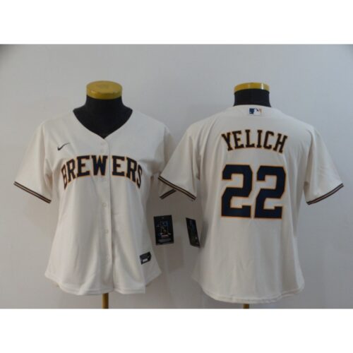 6863219a6f60a_1 Women's Milwaukee Brewers #22 Christian Yelich White Cool Base Stitched MLB Jersey(Run Small)