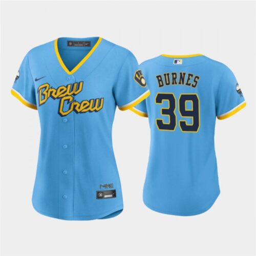686321d51b37f_1 Women's Milwaukee Brewers #39 Corbin Burnes 2022 Powder Blue City Connect Cool Base Stitched Jersey(Run Small)