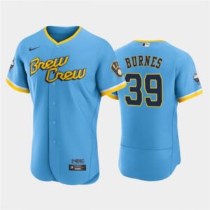 686321dfa6b9b_1 Men's Milwaukee Brewers #39 Corbin Burnes Powder Blue 2022 City Connect Flex Base Stitched MLB Jersey
