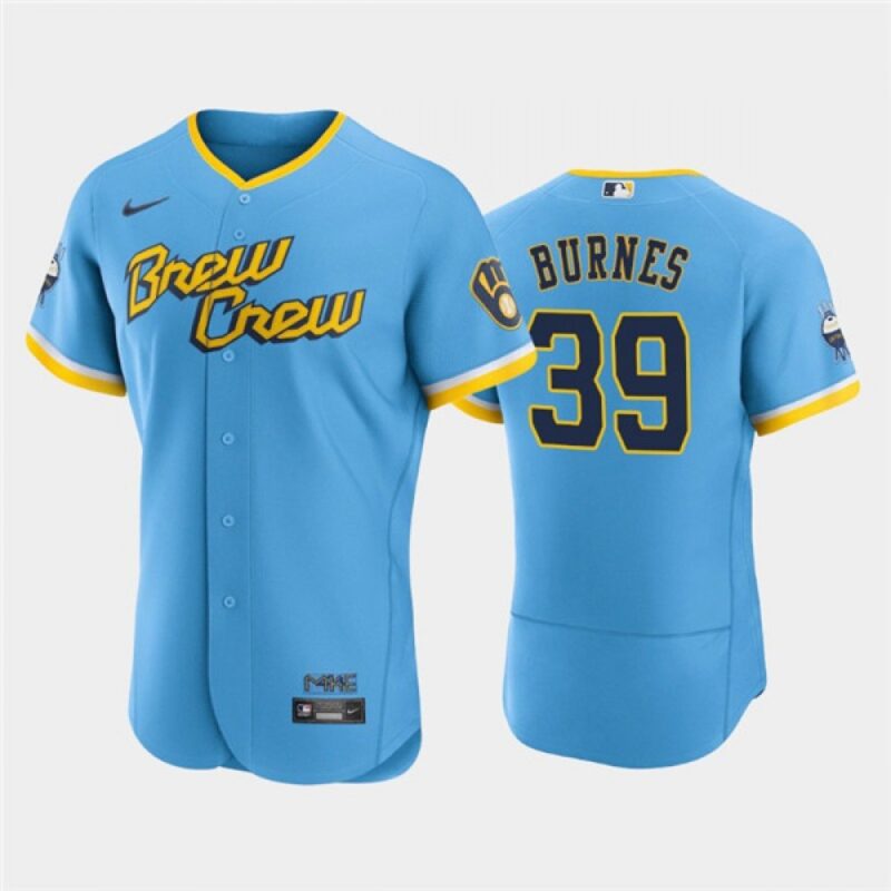 686321dfa6b9b_1 Men's Milwaukee Brewers #39 Corbin Burnes Powder Blue 2022 City Connect Flex Base Stitched MLB Jersey