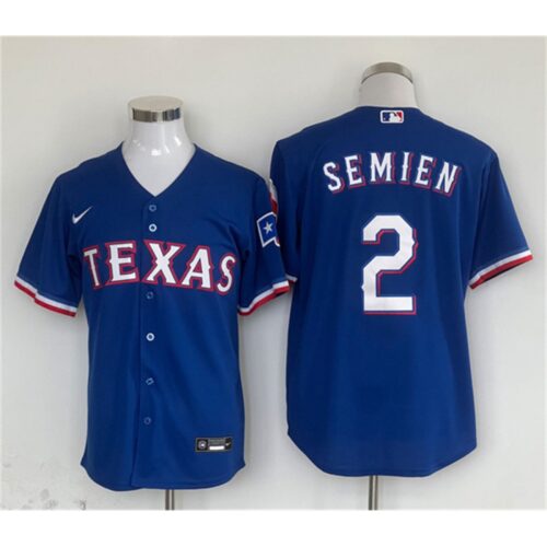 6863221aee2d1_1 Men's Texas Rangers #2 Marcus Semien Royal With Patch Cool Base Stitched Baseball Jersey