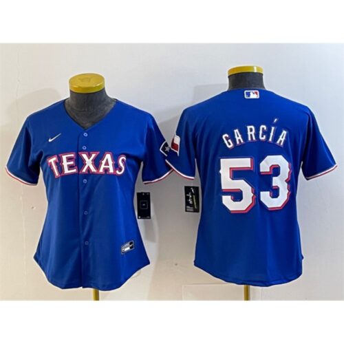6863222aaa462_1 Women's Texas Rangers #53 Adolis Garcia Royal With Patch Stitched Baseball Jersey(Run Small)