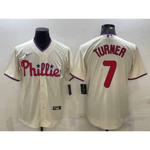 686322688239b_1 Men's Philadelphia Phillies #7 Trea Turner Cream Cool Base Stitched Baseball Jersey