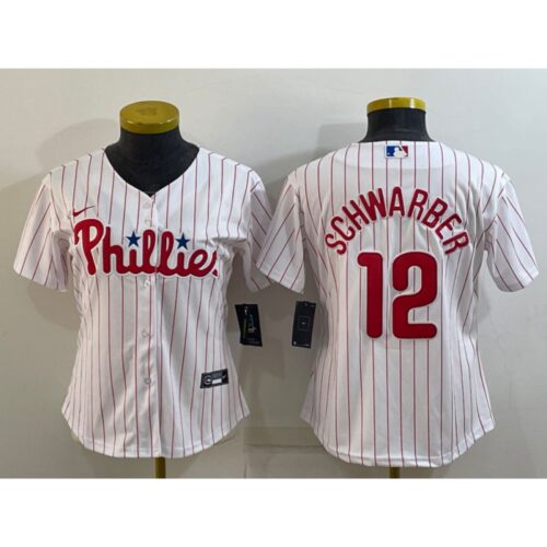 6863227c6e3c5_1 Women's Philadelphia Phillies #12 Kyle Schwarber White Stitched Baseball Jersey(Run Small)