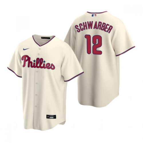 6863229223fac_1 Men's Philadelphia Phillies #12 Kyle Schwarber Cream Cool Base Stitched Jersey
