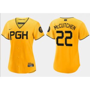 6863229780baa_1 Women's Pittsburgh Pirates #22 Andrew McCutchen Gold 2023 City Connect Stitched Jersey