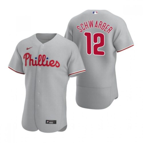 68632299e2627_1 Men's Philadelphia Phillies #12 Kyle Schwarber Grey Flex Base Stitched Baseball Jersey