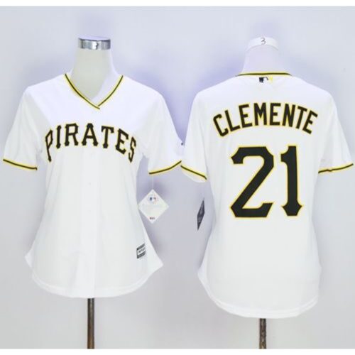 686322b5bef4e_1 Pirates #21 Roberto Clemente White Women's Home Stitched MLB Jersey