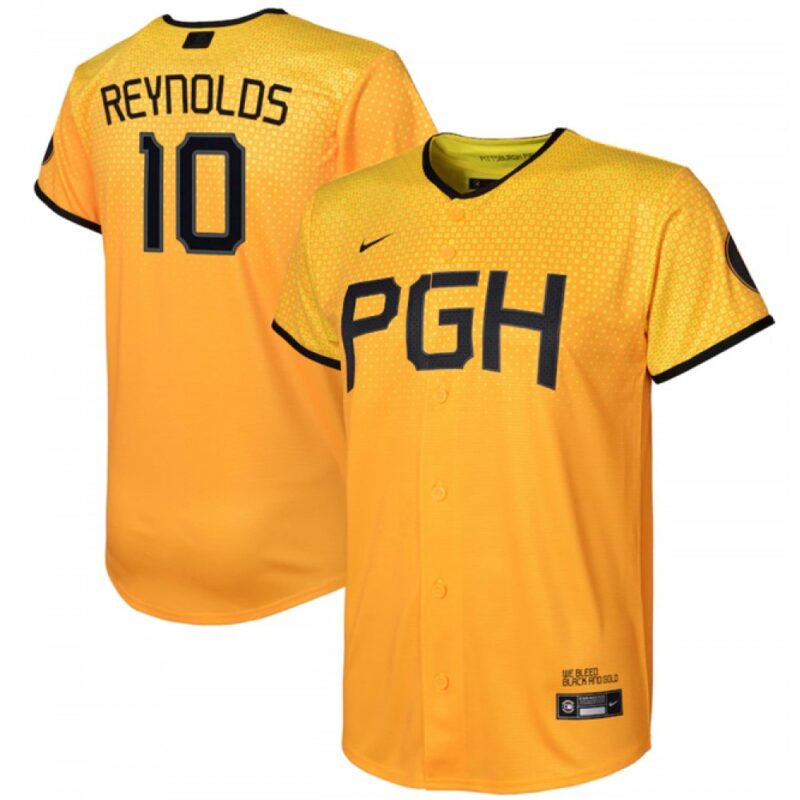 686322c020daa_1 Youth Pittsburgh Pirates #10 Bryan Reynolds Gold 2023 City Connect Stitched Jersey