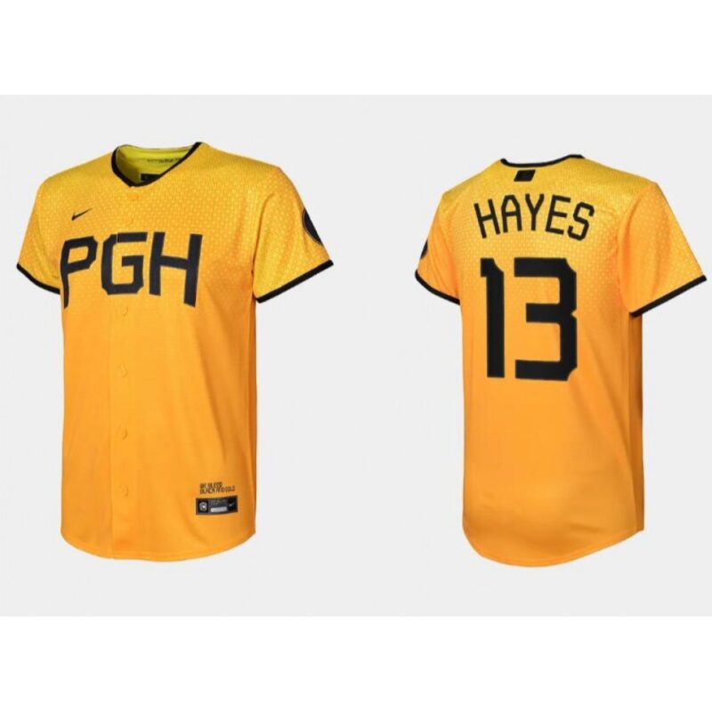 686322c863bfa_1 Youth Pittsburgh Pirates #13 Ke'Bryan Hayes Gold 2023 City Connect Stitched Jersey