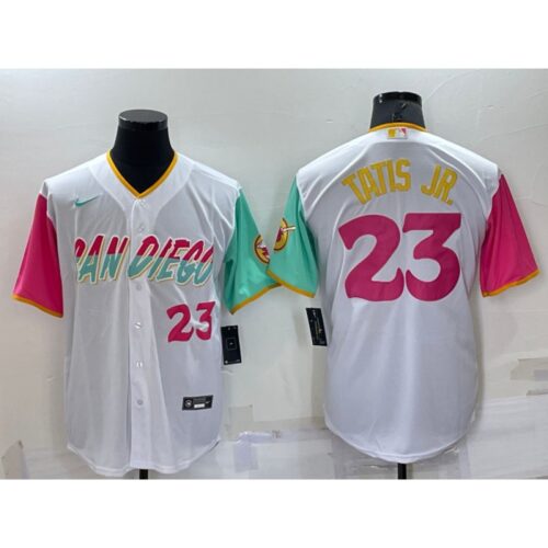 686322d08975f_1 Men's San Diego Padres #23 Fernando Tatis Jr. 2022 White City Connect Cool Base Stitched Jersey