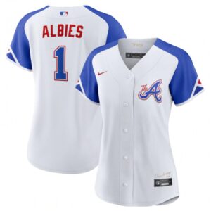 686322f1766b1_1 Women's Atlanta Braves #1 Ozzie Albies White 2023 City Connect Stitched Baseball Jersey(Run Small)
