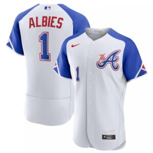 6863230352b4f_1 Men's Atlanta Braves #1 Ozzie Albies White 2023 City Connect Flex Base Stitched Jersey