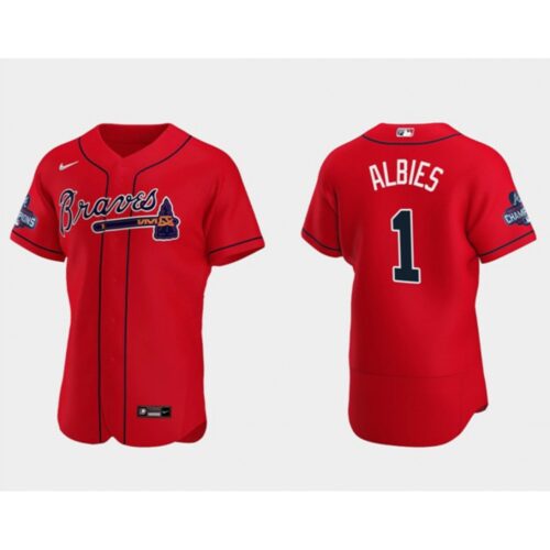 6863230924c80_1 Men's Atlanta Braves #1 Ozzie Albies 2021 Red World Series Champions Flex Base Stitched Jersey