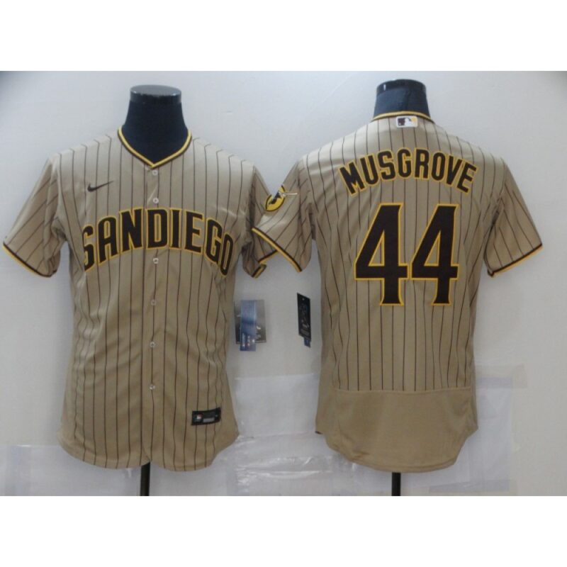 68632323a0d83_1 Men's San Diego Padres #44 Joe Musgrove Tan Brown Flex Base Stitched Jersey