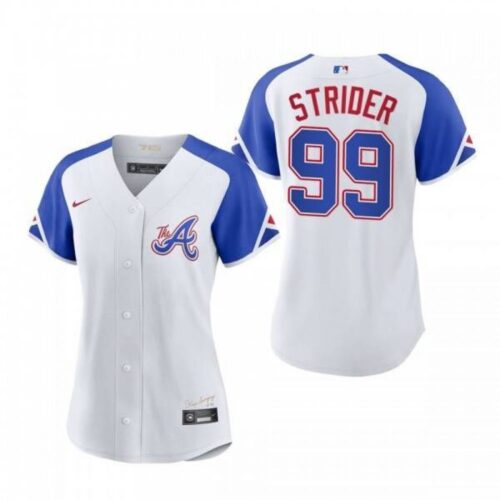 6863233b1c024_1 Women's Atlanta Braves #99 Spencer Strider White 2023 City Connect Stitched Baseball Jersey(Run Small)