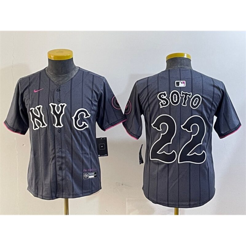 686323978eb76_1 Youth New York Mets #22 Juan Soto Graphite 2024 City Connect Limited Stitched Baseball Jersey