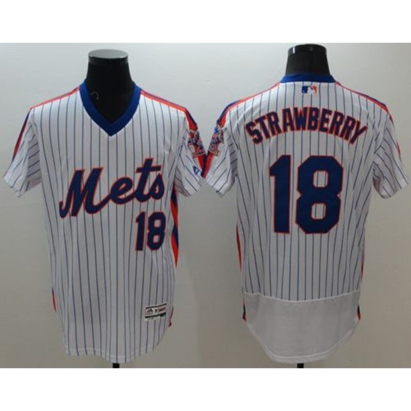 686323c044f20_1 Mets #18 Darryl Strawberry White(Blue Strip) Flexbase Authentic Collection Alternate Stitched MLB Jersey