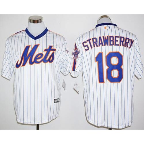 686323c81cfb5_1 Mets #18 Darryl Strawberry White(Blue Strip) Cool Base Cooperstown 25TH Stitched MLB Jersey