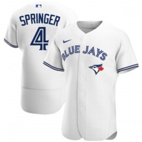 68632467a5c67_1 Men's Toronto Blue Jays #4 George Springer 2020 White Flex Base Stitched Jersey